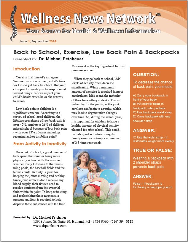 Back to School, Exercise, Low Back Pain & Backpacks1